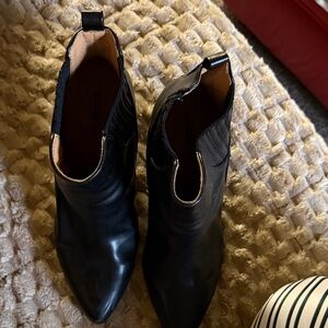 Indigo Black Leather Ankle Booties